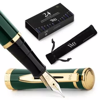 Перьевая ручка Wordsworth Black 18K Glided Medium включает в себя 24 стержня для чернил, подарочный золотой стержень, идеально подходит для мужчин и женщин, а также набор, перо, картриджи и т. д.