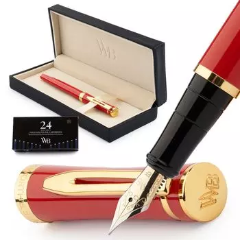 Перьевая ручка Wordsworth Black 18K Glided Extra Fine включает в себя 24 стержня для чернил, подарочный золотой стержень, идеально подходит для мужчин и женщин, а также набор, перо, картриджи, красный