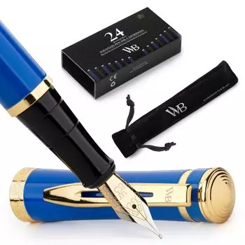 Перьевая ручка Wordsworth Black 18K Glided Medium включает в себя 24 стержня для чернил, подарочный золотой стержень, идеально подходит для мужчин и женщин, а также набор, перо, картриджи и т. д. императорский голубой