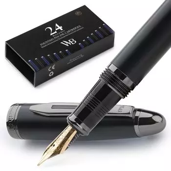 Перьевая ручка Wordsworth Black Majesti, роскошь, 24-каратное золото, 18-каратное золото, перо среднего размера, чернила для заправки, конвертер чернил, ручка для каллиграфии, идеальный деловой подарок