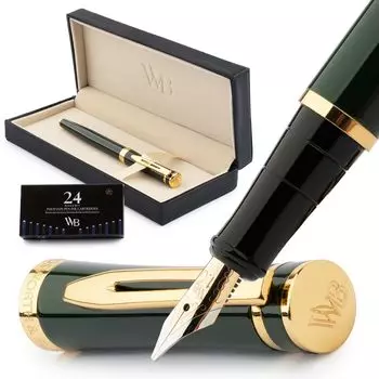 Перьевая ручка Wordsworth Black с покрытием из 18-каратного золота, набор из 24 стержней, подарочный золотой картридж, идеально подходит для мужчин и женщин, набор, перо, картриджи и т. д.