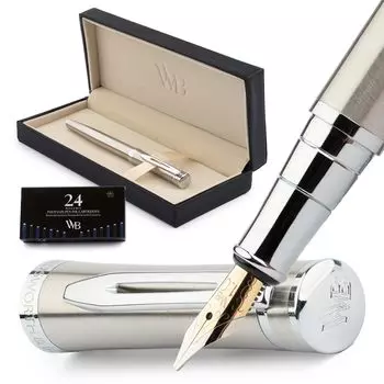 Перьевая ручка Wordsworth Black, широкая, 24 шт. в упаковке, подарочный стержень, хром, идеально подходит для мужчин и женщин, набор, перо, картриджи, коробка, отделка,