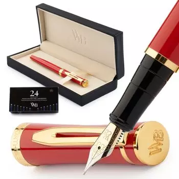 Перьевая ручка Wordsworth Black, средняя, 24 картриджа и сменные стержни, подарочная ручка для письма, унисекс и набор, острие, конвертер, чехол, для дневника,