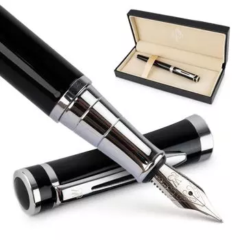 Перьевая ручка Wordsworth Black, средняя, 6 картриджей и сменный стержень, подарочная ручка для письма, унисекс и набор, острие, конвертер, чехол, для дневника,