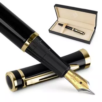 Перьевая ручка Wordsworth Black, средняя, 6 картриджей и сменный стержень, подарочная ручка для письма, унисекс и набор, острие, конвертер, чехол, для дневника,