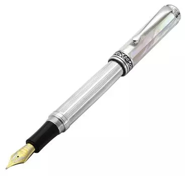 Перьевая ручка Xezo Maestro, среднее тонкое перо, серия Gift of Writing, серебро 925 пробы и белая мать, ручная работа и (Линия 0,45 мм) Перл,