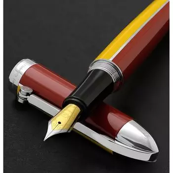 Перьевая ручка Xezo Visionary из латуни и алюминия, тонкое перо. Осиновый желтый и красный лак ручной работы. Ограниченный тираж 500 экземпляров, пронумерован.. Классический ар-деко