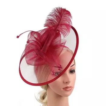 Перьевой Женский Фантазийный Шляпка Сетка Коктейльная Чайная Вечеринка Головной Убор Шикарное Свадебное Украшение для Головы для Женщин вино красного