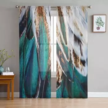 Перья павлина, животные, оконная отделка, тюль, современные прозрачные шторы для кухни, гостиной, спальни, шторы, украшение W135 x H114cm
