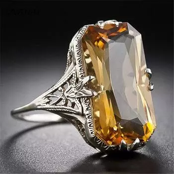 Перак Мурни 925 Cincin Wanita Antik Sunstone Jewerly Koktail Berlian Cincin Cincin untuk Wanita Pertunangan Bague Bijoux Femme Antik Perak