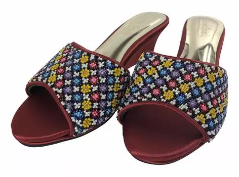 Перанаканские традиционные сандалии с вышивкой бисером D 2E 5(23.5cm) красный