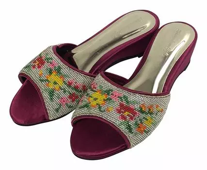 Перанаканские традиционные сандалии с вышивкой бисером P размер 5 3E (23.5cm) чёрный