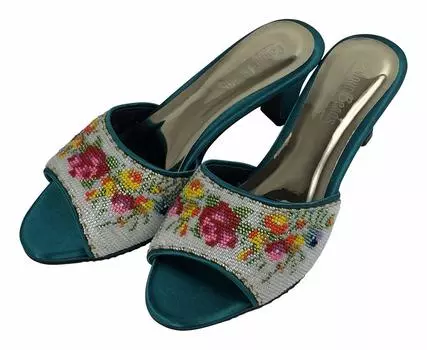 Перанаканские традиционные сандалии с вышивкой бисером, размер 5 2E C-5 (23.5cm) чёрный