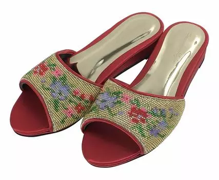 Перанаканские традиционные сандалии с вышивкой бисером V размер 5 3E (23.5cm) чёрный