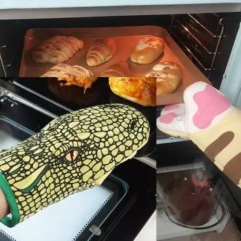 Перчатка для духовки с изображением кошачьей лапы, микроволновая печь, рисунок в виде мультяшного животного, утолщенная теплоизоляционная перчатка, стойкая к искуственному приготовлению пищи на гриле, прихватки для выпечки