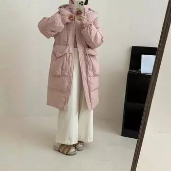 Перчатки Белая утиная пуховая куртка женская 2024 зимняя выше колена длинная с капюшоном утолщенная белая утиная пуховая куртка женская S (85~ 60 kg) белый