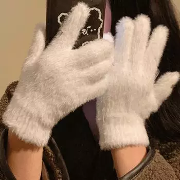 Перчатки без пальцев Kawaii Coral Velvet Теплые пушистые перчатки для женщин и мужчин в корейском стиле Зимние снежные универсальные плюшевые утолщенные перчатки для защиты от холода 16x10cm