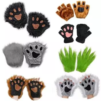 Перчатки без пальцев «Кошачья лапка» на Хэллоуин — дизайн «Лев» Four fingers merge black чёрный