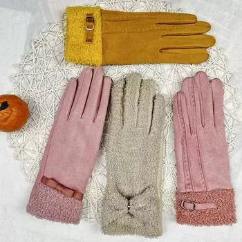 Перчатки Bow Gloves женские зимние модные бархатные утолщенные студенческие велосипедные теплые и морозостойкие перчатки