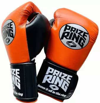 Перчатки боксерские PRIZE RING из натуральной кожи Professional 5.0 оранжевые/черные (10 унций)