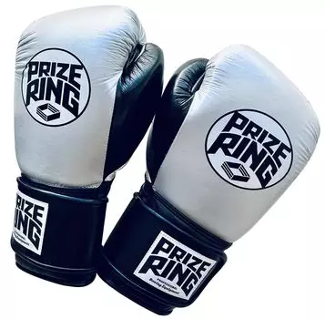 Перчатки боксерские PRIZE RING «Professional SS» серебристо-черные (10 унций) белый