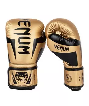 Перчатки боксерские VENUM ELITE BOXING GLOVES x Перчатки бокс кикбоксинг фитнес (Золотой Черный) VENUM-1392-449 //Спарринг (14 унций)
