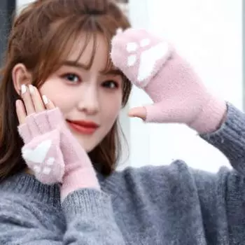 Перчатки Commander s Half Finger Flip, открывающие милые кошачьи когти, зимние теплые и бархатные, унисекс One Size