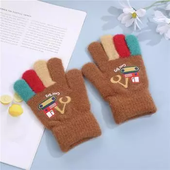 Перчатки детские шерстяные детские из флиса с пятью пальцами, утолщенные и теплые, для детского сада, для мальчиков, на осень и зиму average size