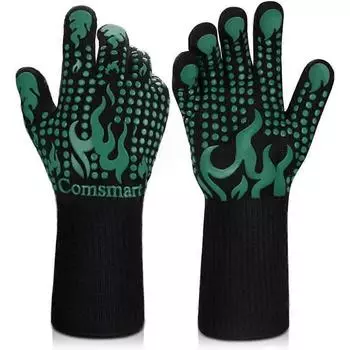 Перчатки для барбекю Comsmart 1472 градуса по Фаренгейту, термостойкие перчатки для гриля, силиконовые нескользящие перчатки для духовки, длинные кухонные перчатки для приготовления пищи на гриле, выпечки, резки красный