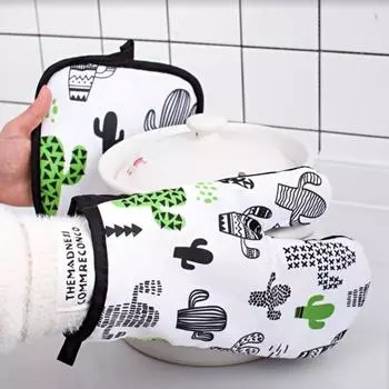 Перчатки для барбекю, хлопковые милые прихватки для духовки, термостойкие льняные прихватки, кухонные инструменты для приготовления пищи