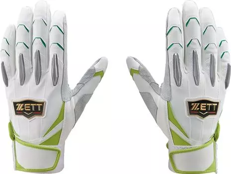 Перчатки для бейсбола ZETT Prostatus, перчатки для отбивания для обеих рук, белые и лаймово-зеленые, размер L BG13011WR (1142)