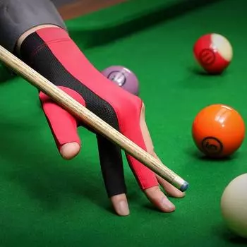 Перчатки для бильярда для мужчин и женщин, эластичные перчатки для кия с тремя пальцами, универсальные перчатки для бильярда красный