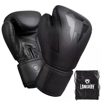 Перчатки для бокса LangRay Boxing 3D Thick Muay Martial высокого качества PU для спортзала, черные перчатки, перчатки, структура, подушка, кикбоксинг, спарринг,
