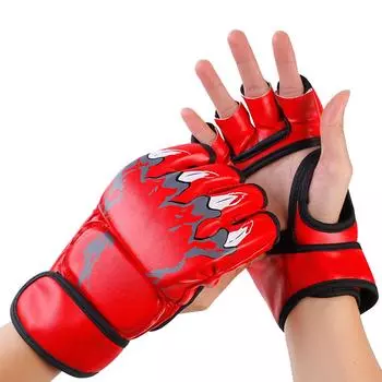 Перчатки для бокса с полупальцами, боксерские перчатки с открытыми ладонями для боя, кикбоксинга, спарринга, для мужчин и женщин красный