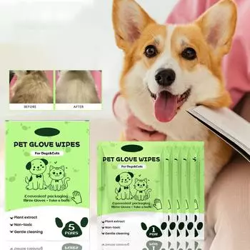 Перчатки для чистки домашних животных, гипоаллергенные несмываемые салфетки для ухода за собаками и кошками, ежедневный уход и путешествия, 5 упаковок по 5 мл One Size зелёный
