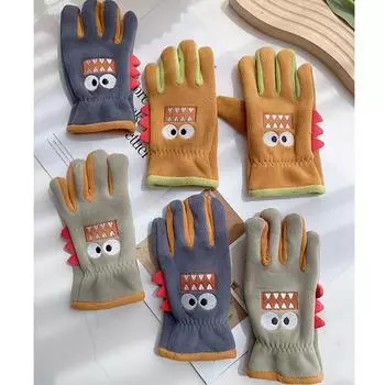 Перчатки для детей 7-12 лет, зимние бархатные, теплые и ветрозащитные, милые мультяшные мальчики, ученики начальной школы, защита от замерзания и холода на открытом воздухе average size