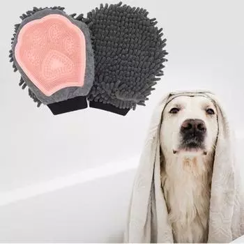Перчатки для душа для собак, щетки для массажа домашних животных, впитывающая хлопковая ткань, принадлежности для щеток для душа для кошек синий
