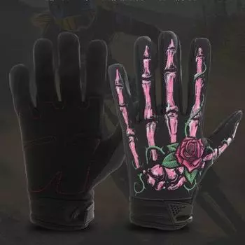 Перчатки для езды на мотоцикле с рисунком скелета, перчатки для сенсорного экрана, дышащие противоскользящие перчатки для активного отдыха для мужчин и женщин XL зелёный