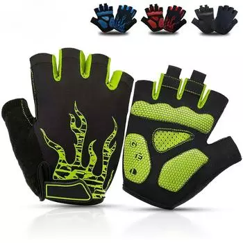 Перчатки для езды на велосипеде Перчатки для езды на велосипеде 5 мм с гелевой подушечкой Велосипедные перчатки Половина пальца Дорожные перчатки для горного велосипеда для тренировок на мотоцикле На открытом воздухе S красный