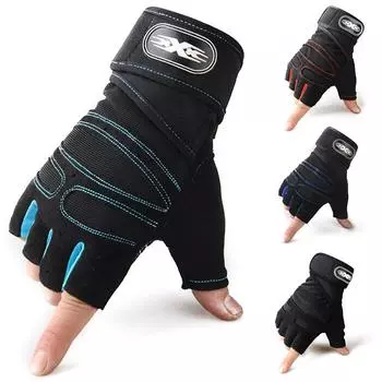 Перчатки для фитнеса, тренировки для кроссфита, перчатки для спортзала с половиной пальца, нескользящие дышащие удлиненные перчатки для поддержки запястья, перчатки для бодибилдинга M чёрный