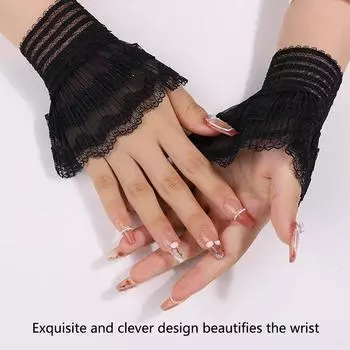 Перчатки для фото ногтей Красивые нежные накладные манжеты Декоративные кружевные расклешенные сексуальные художественные аксессуары Реквизит для фотосъемки чёрный