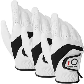 Перчатки для гольфа из комбинации натуральной овечьей кожи и синтетической дождевой и потовой защиты для мужчин, комплект из 3 предметов, кожа, мягкая, эластичная, белый