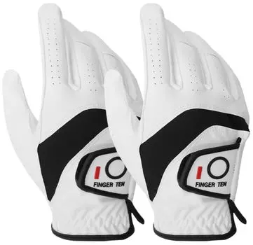 Перчатки для гольфа из комбинации натуральной кожи и синтетической абразивной защиты от дождя и пота, гарантия качества для мужчин, комплект из 2 предметов, кожа, мягкая, эластичная, белый