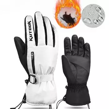 Перчатки для катания на лыжах зимние термальные перчатки для велоспорта сноуборда с сенсорным экраном водонепроницаемые для велосипеда мотоцикла лыжные аксессуары L белый