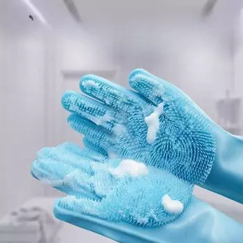 Перчатки для купания домашних животных, аксессуары для купания собак и кошек, устойчивые к царапинам и укусам, плюшевый золотой скраб для волос, удлиненная щетка для чистки Blue 1 pack [Left Hand]