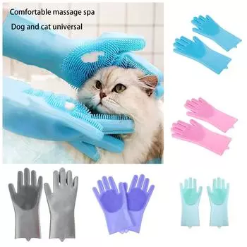Перчатки для купания домашних животных, чистка кошек, груминг, массажная расческа, против царапин, перчатки для глубокой чистки собак и удаления шерсти One Size