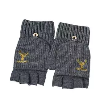 Перчатки для мужчин с открытыми пальцами зимой для учеников младших классов средней школы для пар, занимающихся велоспортом, шерстяные полуоткидные перчатки для мальчиков, чтобы согреться зимой average size