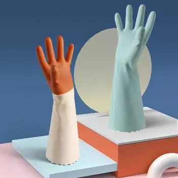 Перчатки для мытья посуды Бытовая кухня Прочная резина Водонепроницаемая стирка одежды Плюс флис Утолщенный интегрированный флис Зима мытье посуды 38cm зелёный