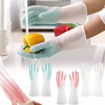 Перчатки для мытья посуды Кухонные перчатки Резиновые перчатки Инструменты для мытья посуды Бытовые перчатки L синий