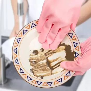 Перчатки для мытья посуды, волшебные силиконовые резиновые перчатки для мытья посуды для дома, губка, скребок, кухонные инструменты для чистки розовый